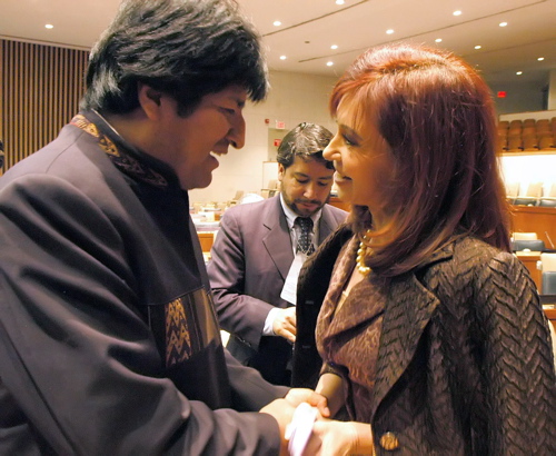 Evo and Cristina Kirchner at the UN