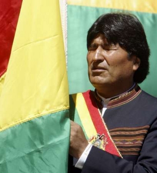 Evo with Bolivian flag